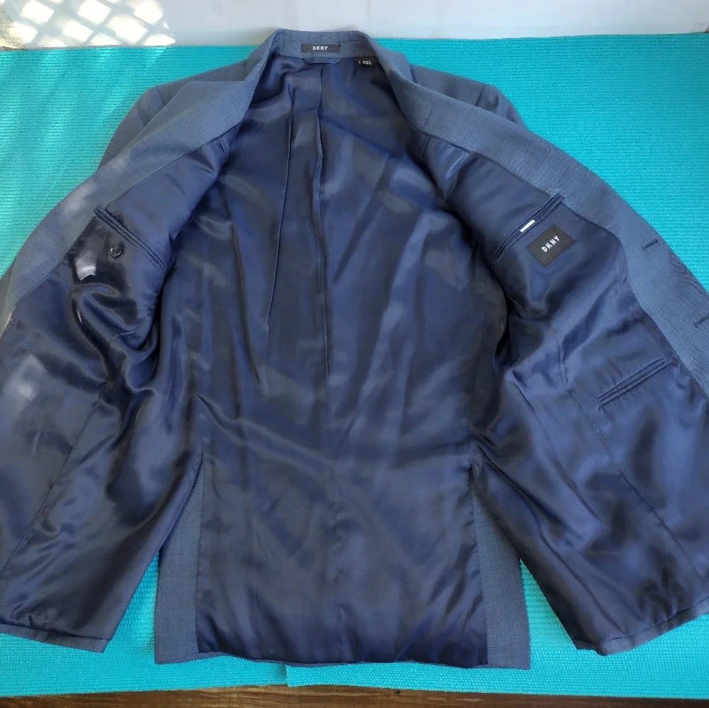 Dkny Men's 100% Wool Natural Stretch Suit Jacket Blue Size 40L